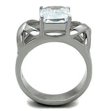 High polished (no plating) Stainless Steel Ring with AAA Grade CZ  in Clear