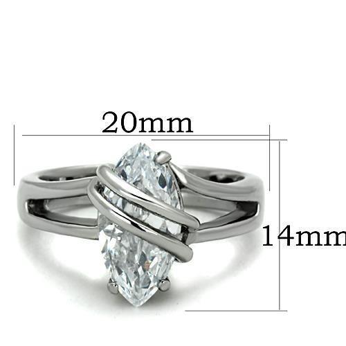 High polished (no plating) Stainless Steel Ring with AAA Grade CZ  in Clear