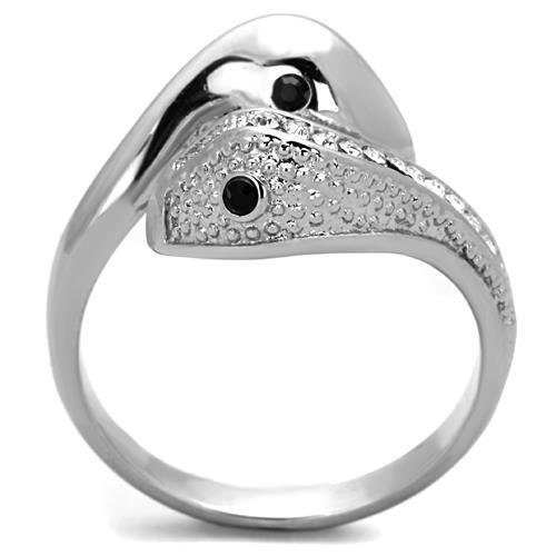 High polished (no plating) Stainless Steel Ring with Top Grade Crystal  in Jet