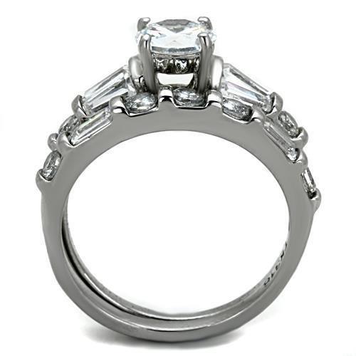 High polished (no plating) Stainless Steel Ring with AAA Grade CZ  in Clear