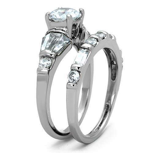 High polished (no plating) Stainless Steel Ring with AAA Grade CZ  in Clear