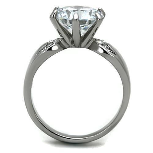 High polished (no plating) Stainless Steel Ring with AAA Grade CZ  in Clear