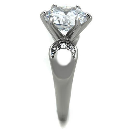 High polished (no plating) Stainless Steel Ring with AAA Grade CZ  in Clear