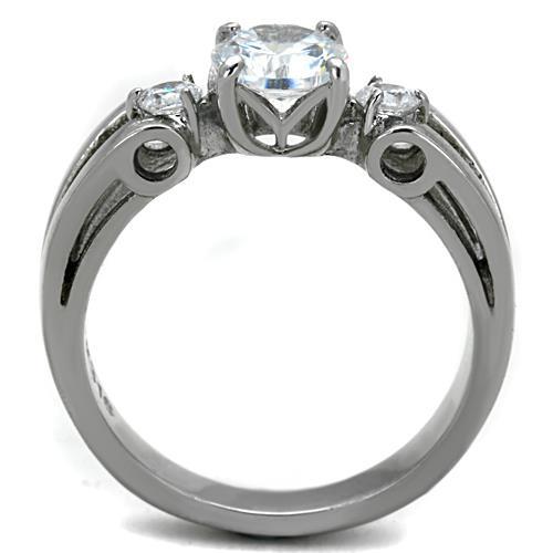 High polished (no plating) Stainless Steel Ring with AAA Grade CZ  in Clear