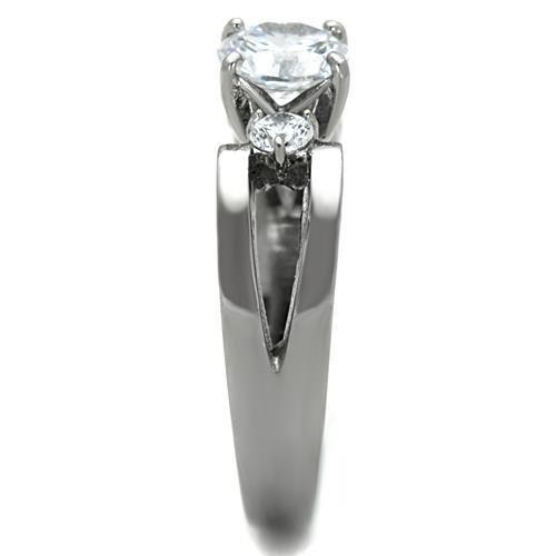 High polished (no plating) Stainless Steel Ring with AAA Grade CZ  in Clear