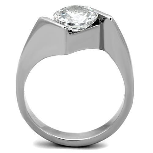 High polished (no plating) Stainless Steel Ring with AAA Grade CZ  in Clear