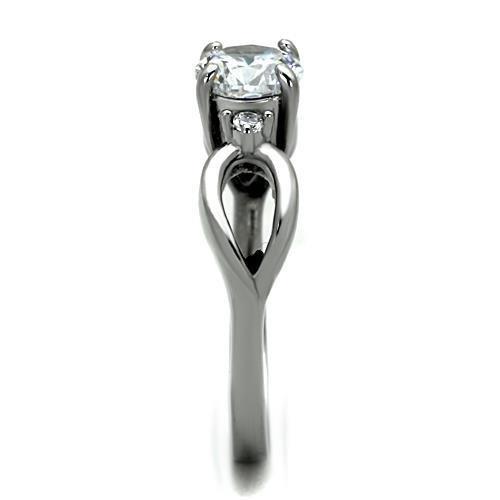 High polished (no plating) Stainless Steel Ring with AAA Grade CZ  in Clear
