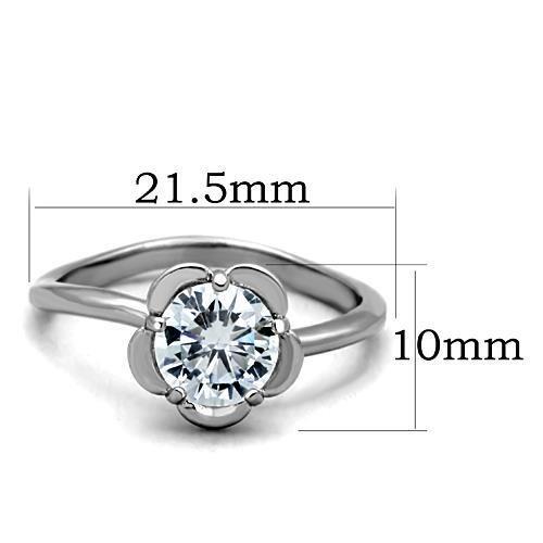 High polished (no plating) Stainless Steel Ring with AAA Grade CZ  in Clear