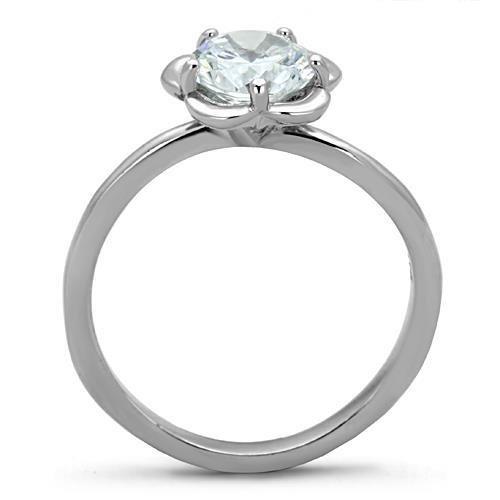 High polished (no plating) Stainless Steel Ring with AAA Grade CZ  in Clear