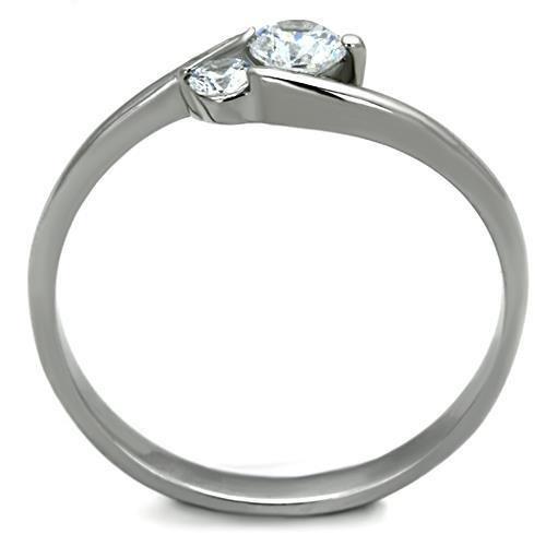 High polished (no plating) Stainless Steel Ring with AAA Grade CZ  in Clear
