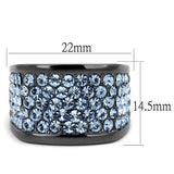 IP Light Black  (IP Gun) Stainless Steel Ring with Top Grade Crystal  in Light Sapphire