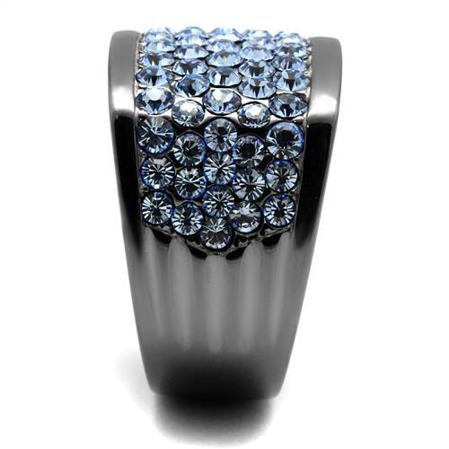 IP Light Black  (IP Gun) Stainless Steel Ring with Top Grade Crystal  in Light Sapphire