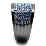 IP Light Black  (IP Gun) Stainless Steel Ring with Top Grade Crystal  in Light Sapphire