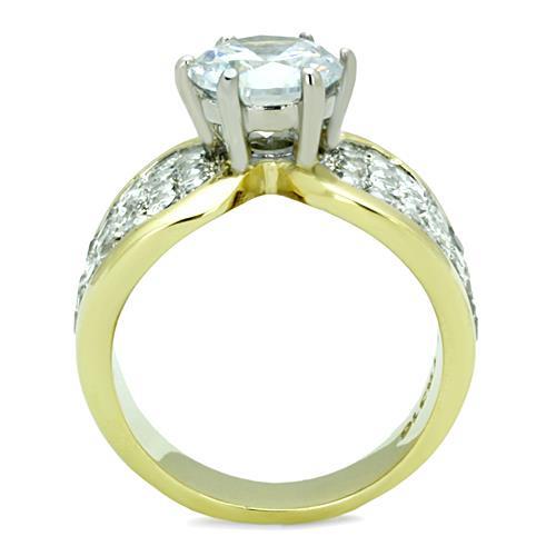 Two-Tone IP Gold (Ion Plating) Stainless Steel Ring with AAA Grade CZ  in Clear