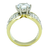 Two-Tone IP Gold (Ion Plating) Stainless Steel Ring with AAA Grade CZ  in Clear
