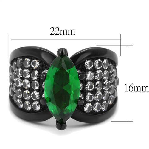 IP Black(Ion Plating) Stainless Steel Ring with Synthetic Synthetic Glass in Emerald
