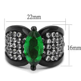 IP Black(Ion Plating) Stainless Steel Ring with Synthetic Synthetic Glass in Emerald