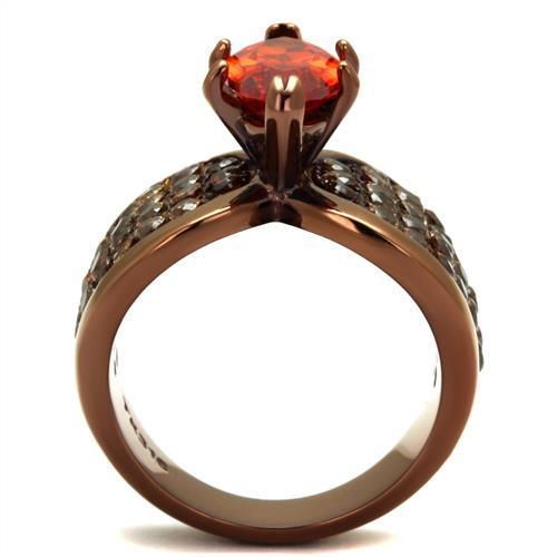 IP Coffee light Stainless Steel Ring with AAA Grade CZ  in Orange