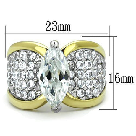 Two-Tone IP Gold (Ion Plating) Stainless Steel Ring with AAA Grade CZ  in Clear