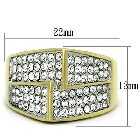 Two-Tone IP Gold (Ion Plating) Stainless Steel Ring with Top Grade Crystal  in Clear