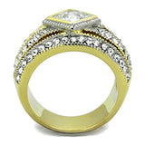 Two-Tone IP Gold (Ion Plating) Stainless Steel Ring with AAA Grade CZ  in Clear