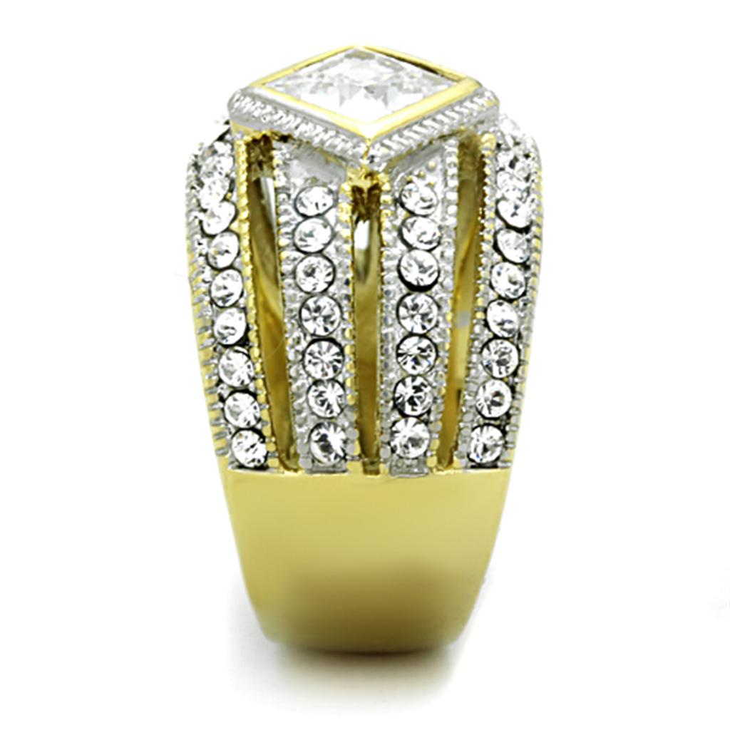 Two-Tone IP Gold (Ion Plating) Stainless Steel Ring with AAA Grade CZ  in Clear