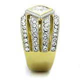 Two-Tone IP Gold (Ion Plating) Stainless Steel Ring with AAA Grade CZ  in Clear