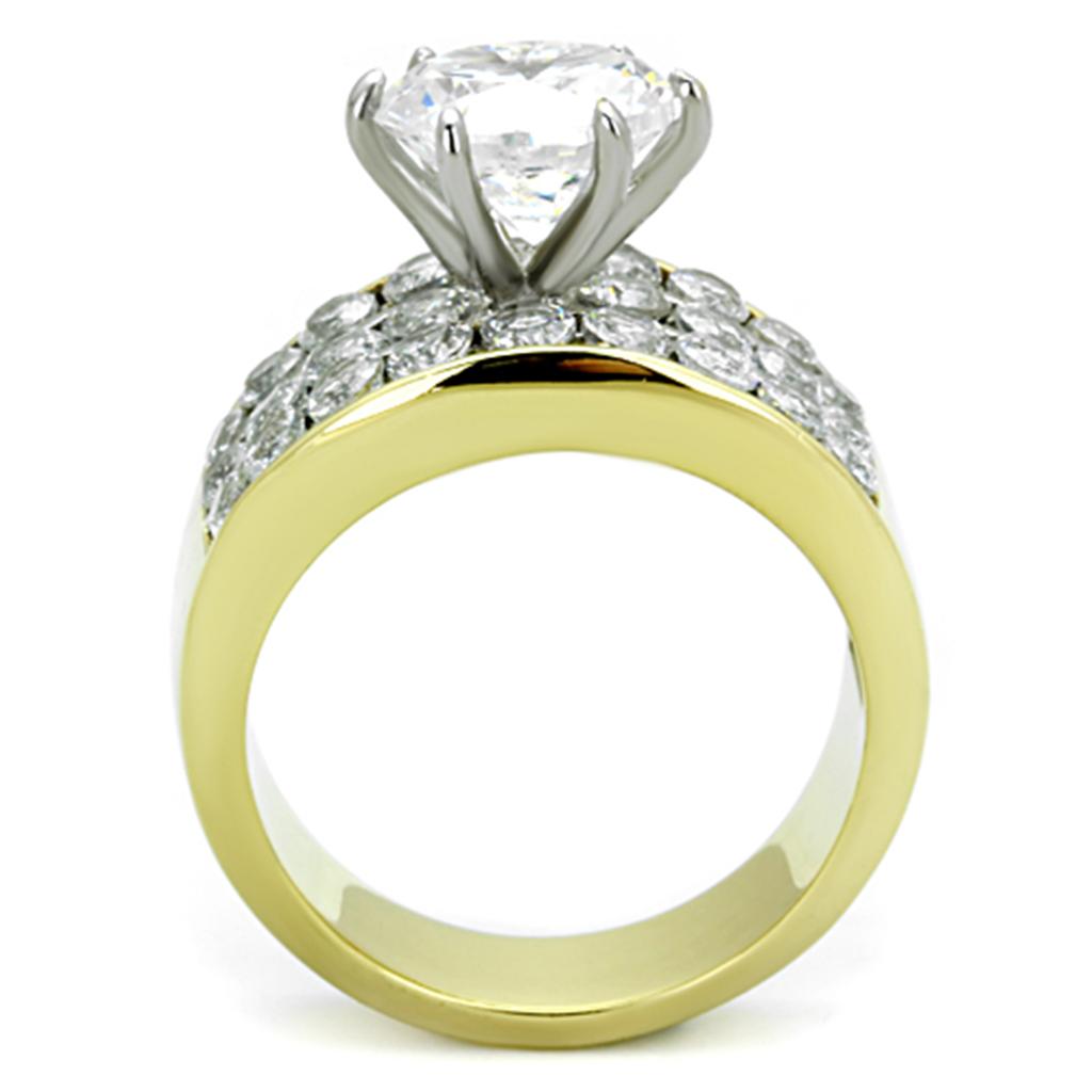 Two-Tone IP Gold (Ion Plating) Stainless Steel Ring with AAA Grade CZ  in Clear