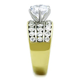 Two-Tone IP Gold (Ion Plating) Stainless Steel Ring with AAA Grade CZ  in Clear