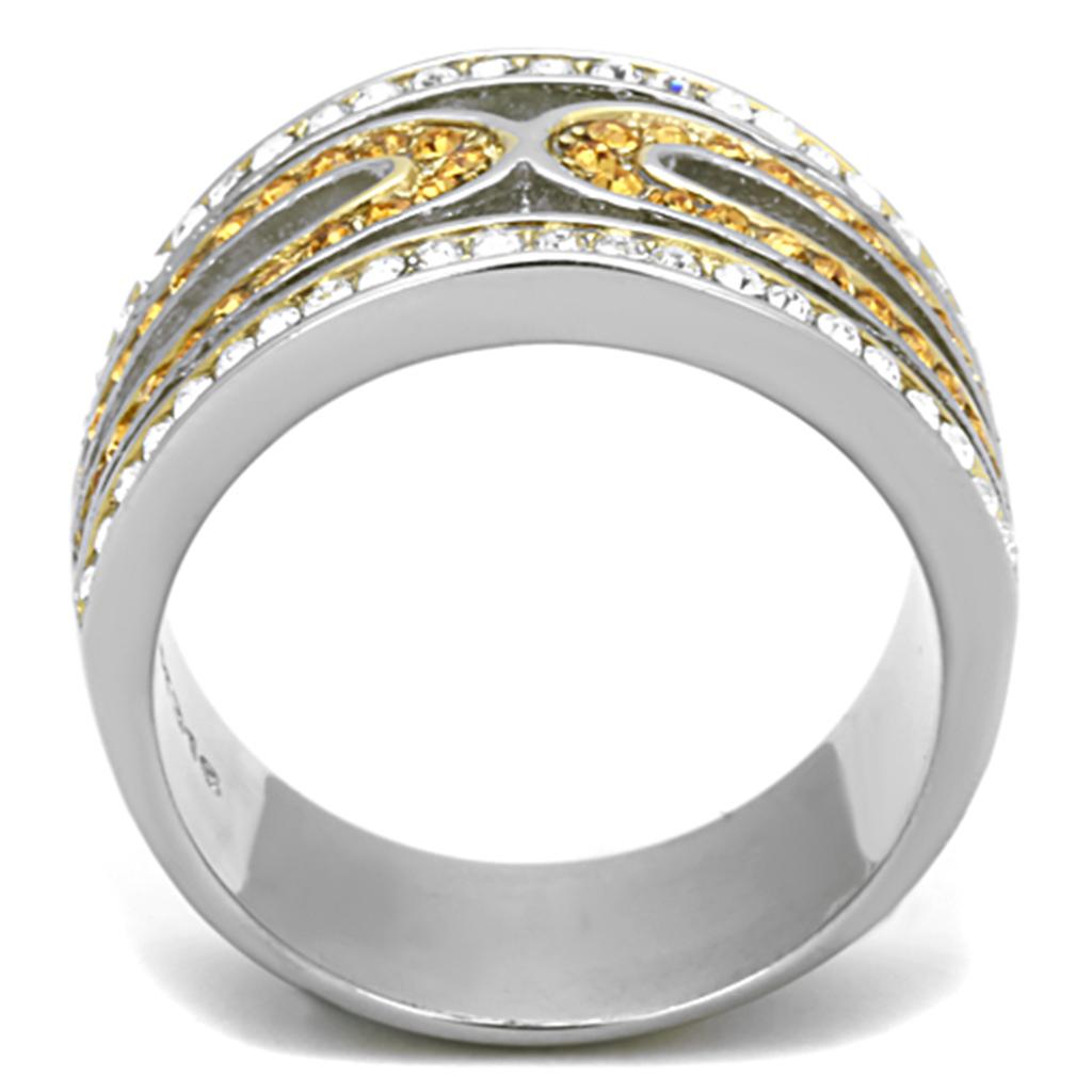 Two-Tone IP Gold (Ion Plating) Stainless Steel Ring with Top Grade Crystal  in Topaz