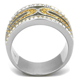Two-Tone IP Gold (Ion Plating) Stainless Steel Ring with Top Grade Crystal  in Topaz