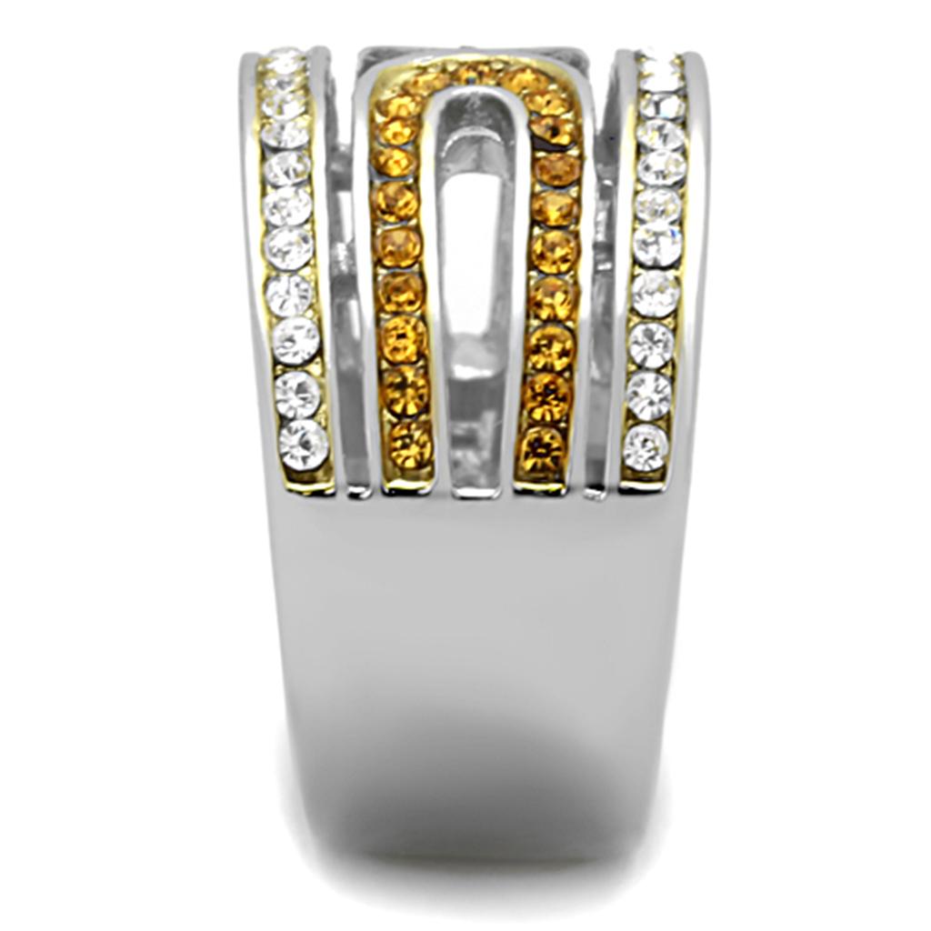 Two-Tone IP Gold (Ion Plating) Stainless Steel Ring with Top Grade Crystal  in Topaz