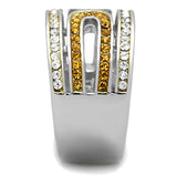 Two-Tone IP Gold (Ion Plating) Stainless Steel Ring with Top Grade Crystal  in Topaz