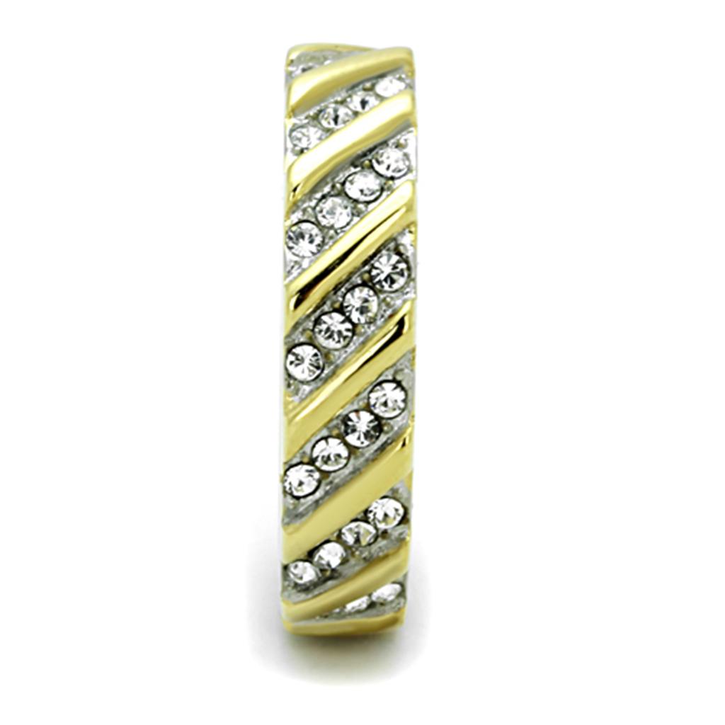 Two-Tone IP Gold (Ion Plating) Stainless Steel Ring with Top Grade Crystal  in Clear