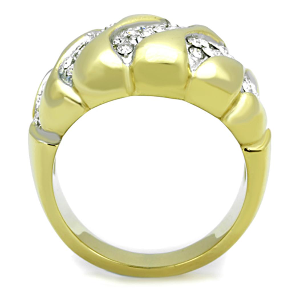Two-Tone IP Gold (Ion Plating) Stainless Steel Ring with Top Grade Crystal  in Clear