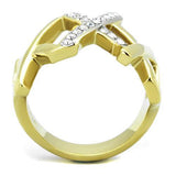 Two-Tone IP Gold (Ion Plating) Stainless Steel Ring with Top Grade Crystal  in Clear