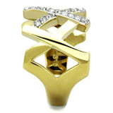 Two-Tone IP Gold (Ion Plating) Stainless Steel Ring with Top Grade Crystal  in Clear
