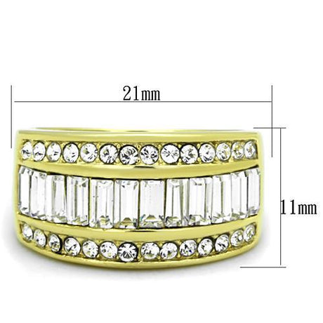 IP Gold(Ion Plating) Stainless Steel Ring with Top Grade Crystal  in Clear