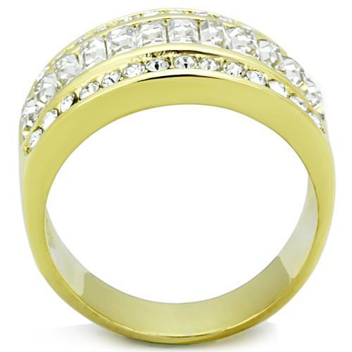 IP Gold(Ion Plating) Stainless Steel Ring with Top Grade Crystal  in Clear