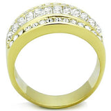 IP Gold(Ion Plating) Stainless Steel Ring with Top Grade Crystal  in Clear