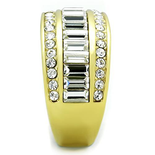 IP Gold(Ion Plating) Stainless Steel Ring with Top Grade Crystal  in Clear