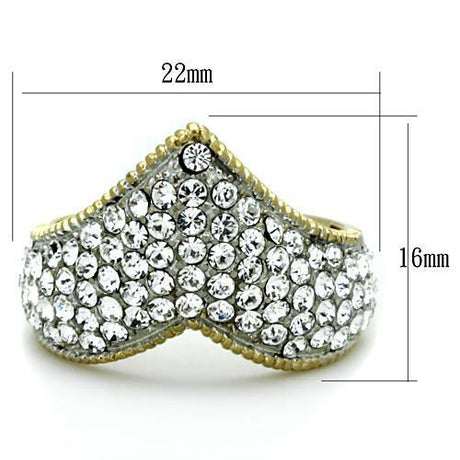 Two-Tone IP Gold (Ion Plating) Stainless Steel Ring with Top Grade Crystal  in Clear