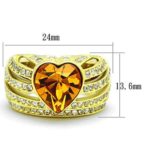 IP Gold(Ion Plating) Stainless Steel Ring with Top Grade Crystal  in Topaz