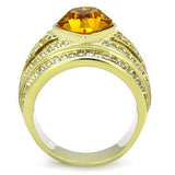 IP Gold(Ion Plating) Stainless Steel Ring with Top Grade Crystal  in Topaz