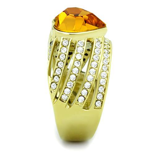 IP Gold(Ion Plating) Stainless Steel Ring with Top Grade Crystal  in Topaz