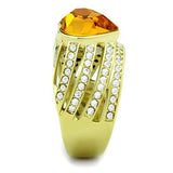 IP Gold(Ion Plating) Stainless Steel Ring with Top Grade Crystal  in Topaz