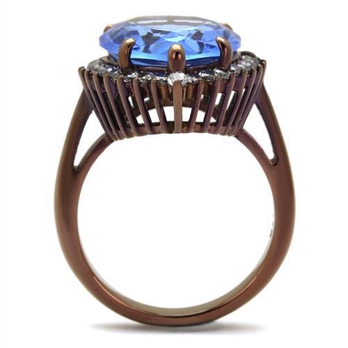IP Coffee light Stainless Steel Ring with Top Grade Crystal  in Light Sapphire