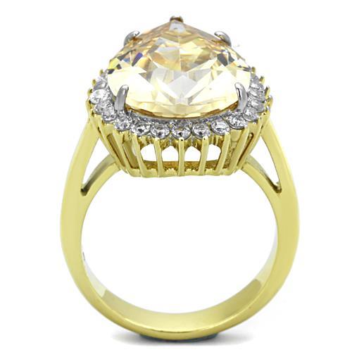 Two-Tone IP Gold (Ion Plating) Stainless Steel Ring with AAA Grade CZ  in Champagne