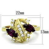 IP Gold(Ion Plating) Stainless Steel Ring with Top Grade Crystal  in Amethyst