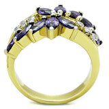 Two-Tone IP Gold (Ion Plating) Stainless Steel Ring with AAA Grade CZ  in Amethyst